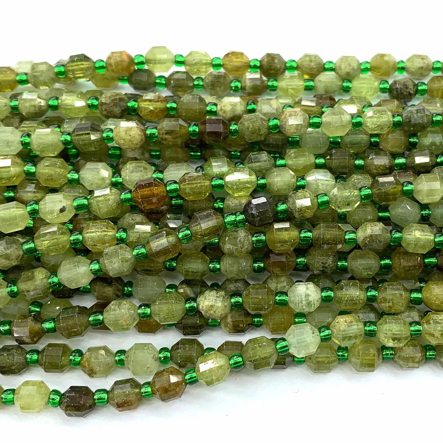 Natural Green Garnet/Tsavorite Faceted Star Cut Bead Strand
