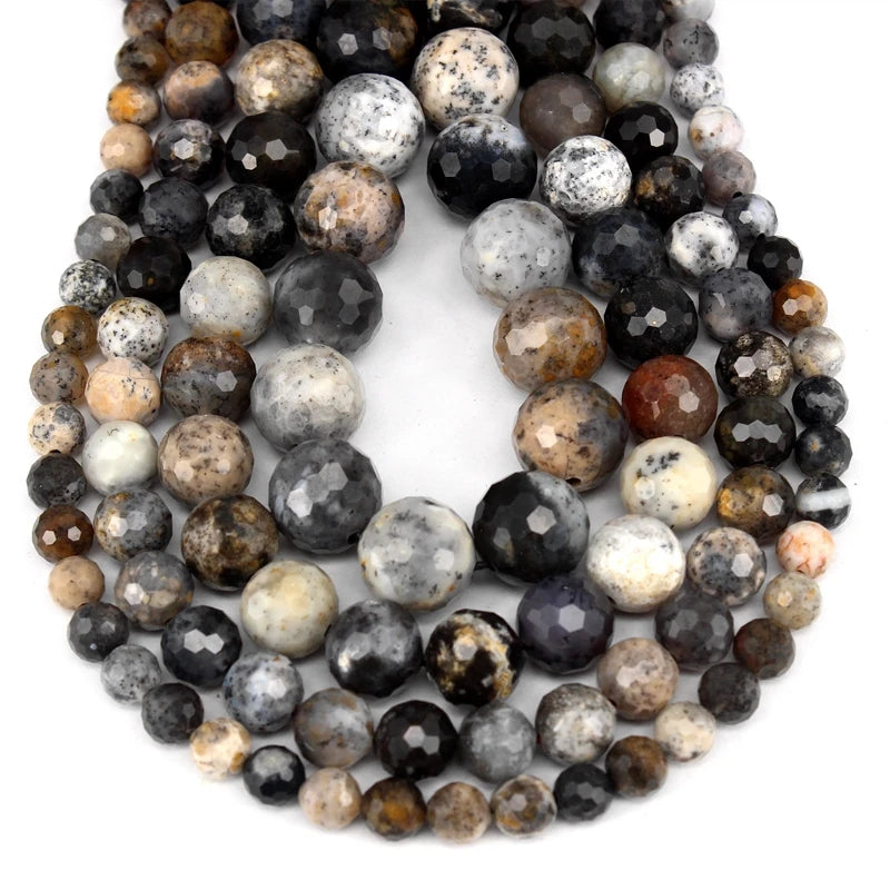 Natural Faceted Dendritic Opal Bead Strand (6/8/10/12mm)