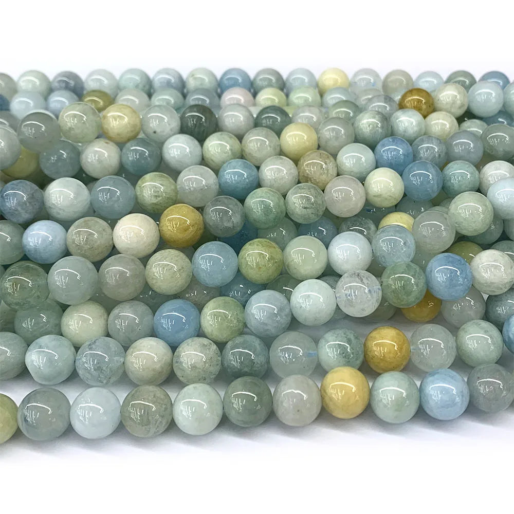 AAA Natural Green/Blue Aquamarine Round Bead Strand