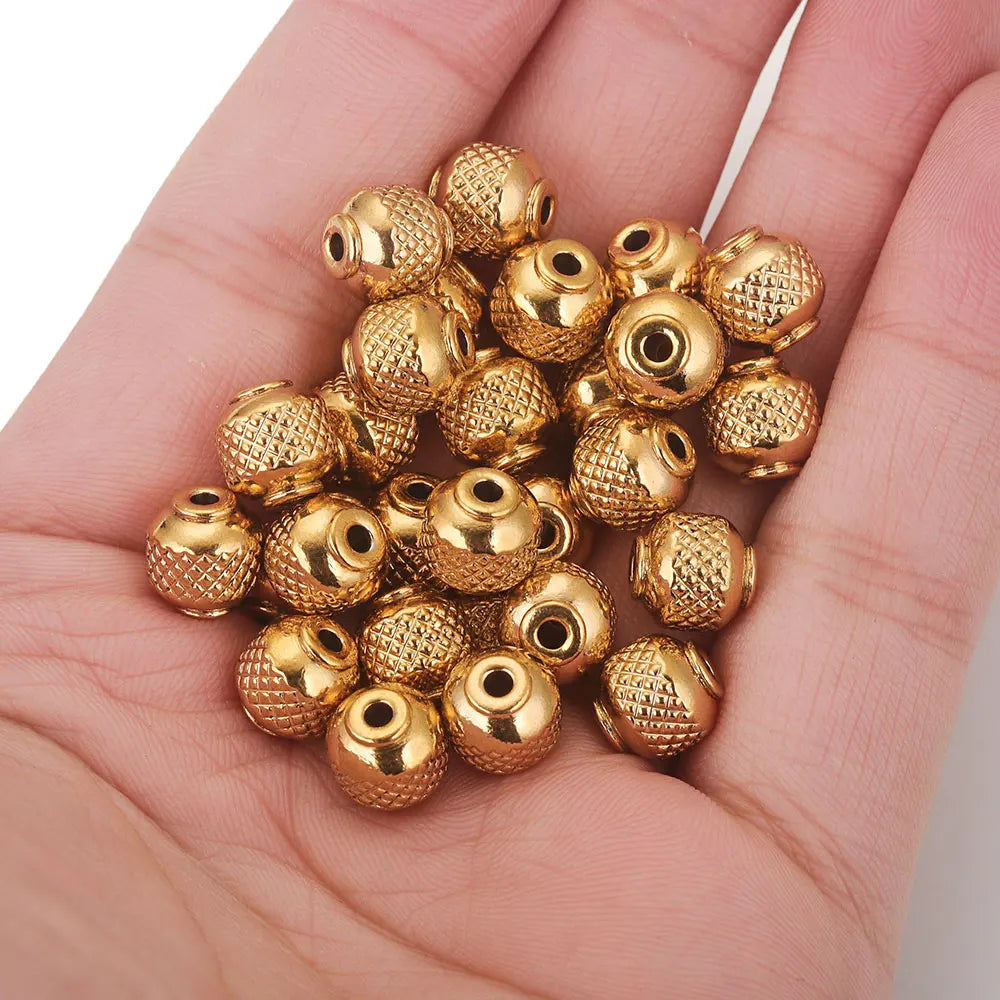 20pcs Stainless Steel Gold Plated Round Loose Spacer Mesh Beads