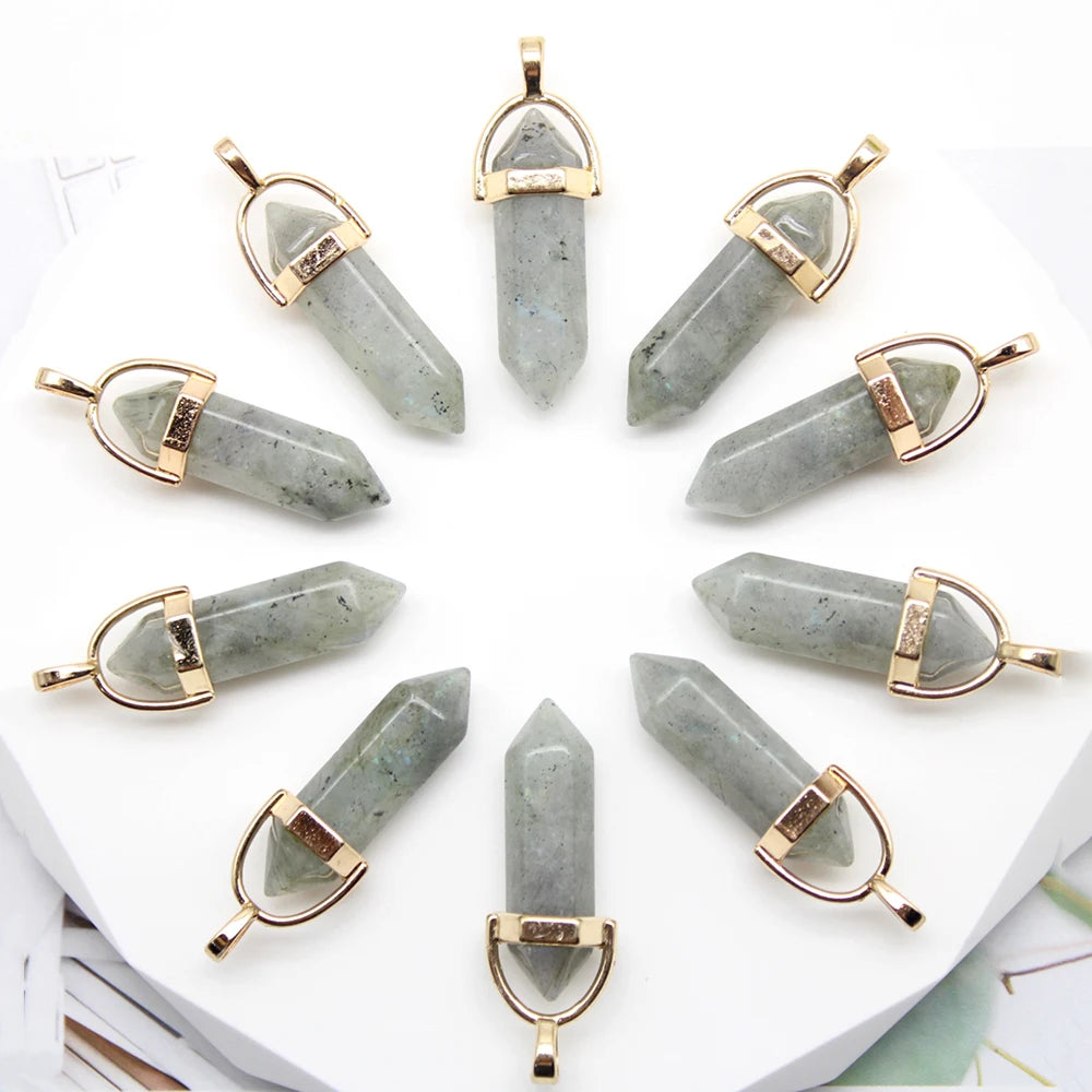 24 Pieces Natural Hexagonal Stone Pendant
