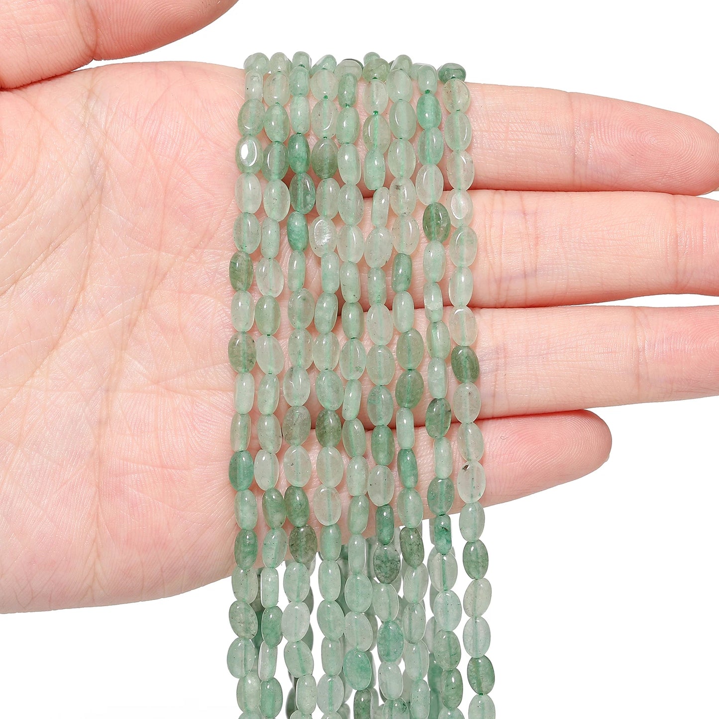 4x6mm Flat Oval Natural Green Aventurine Bead Strand