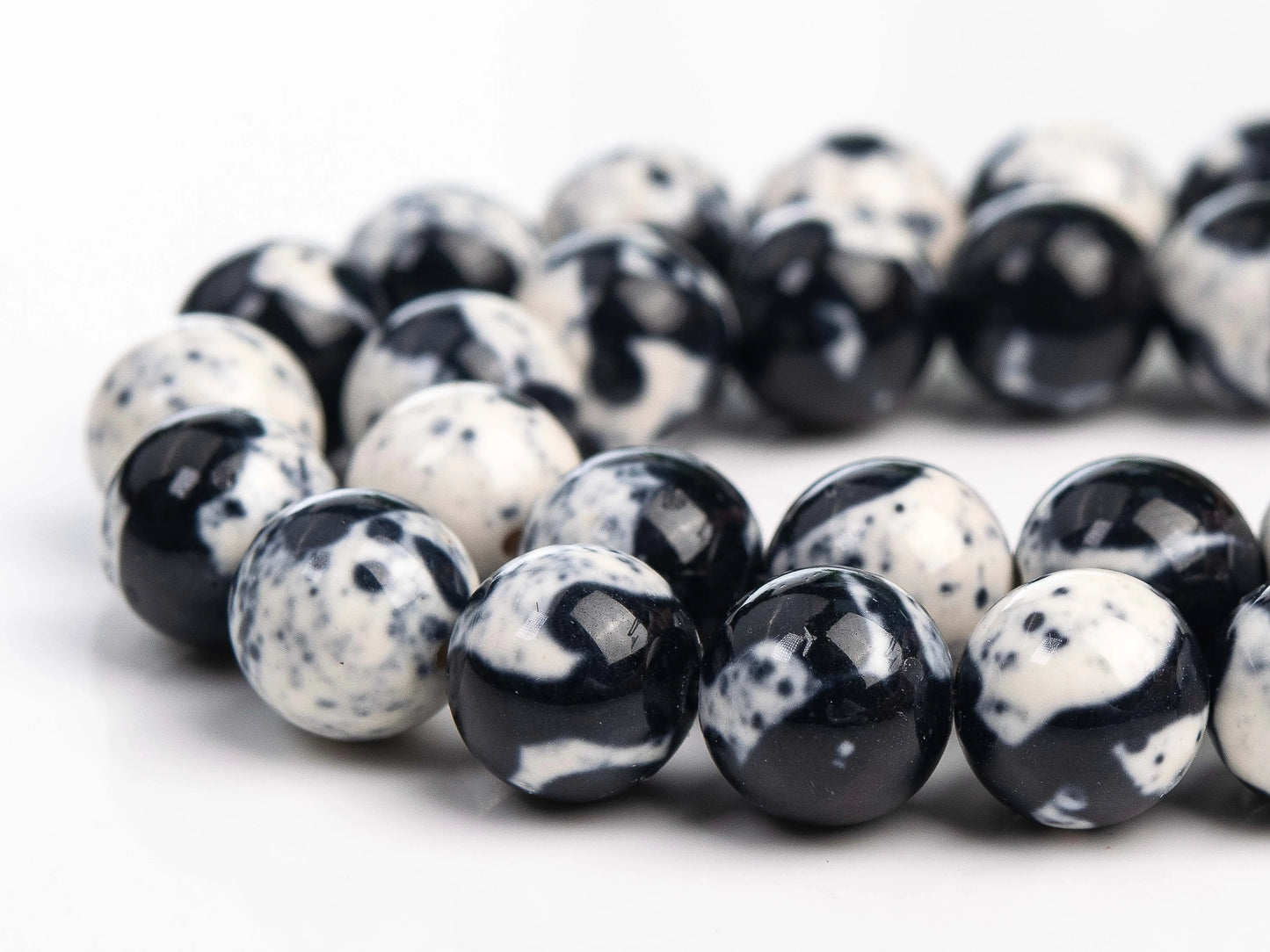 Natural Black & White Rain Flower Jade Bead Strand