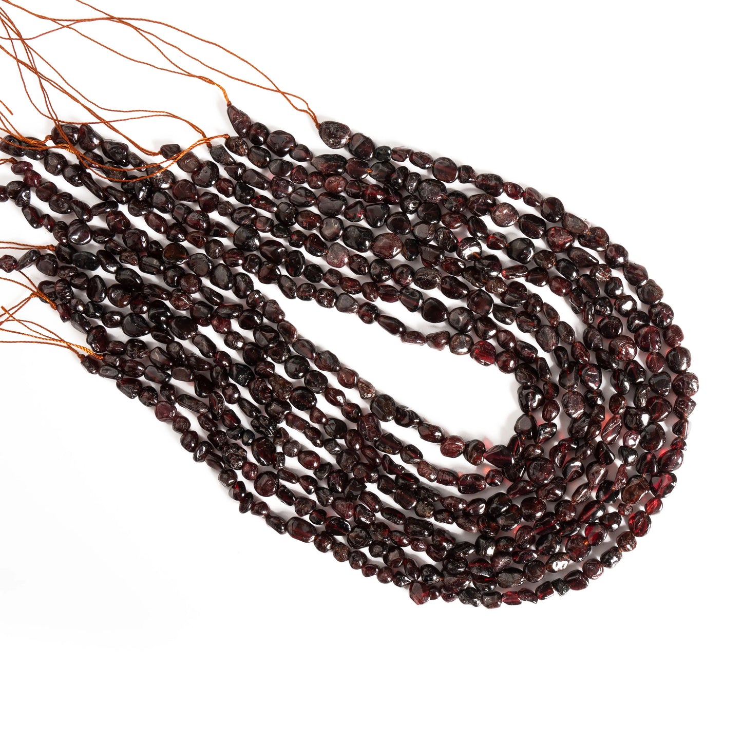 Wine Red Garnet Pebble Bead Strand