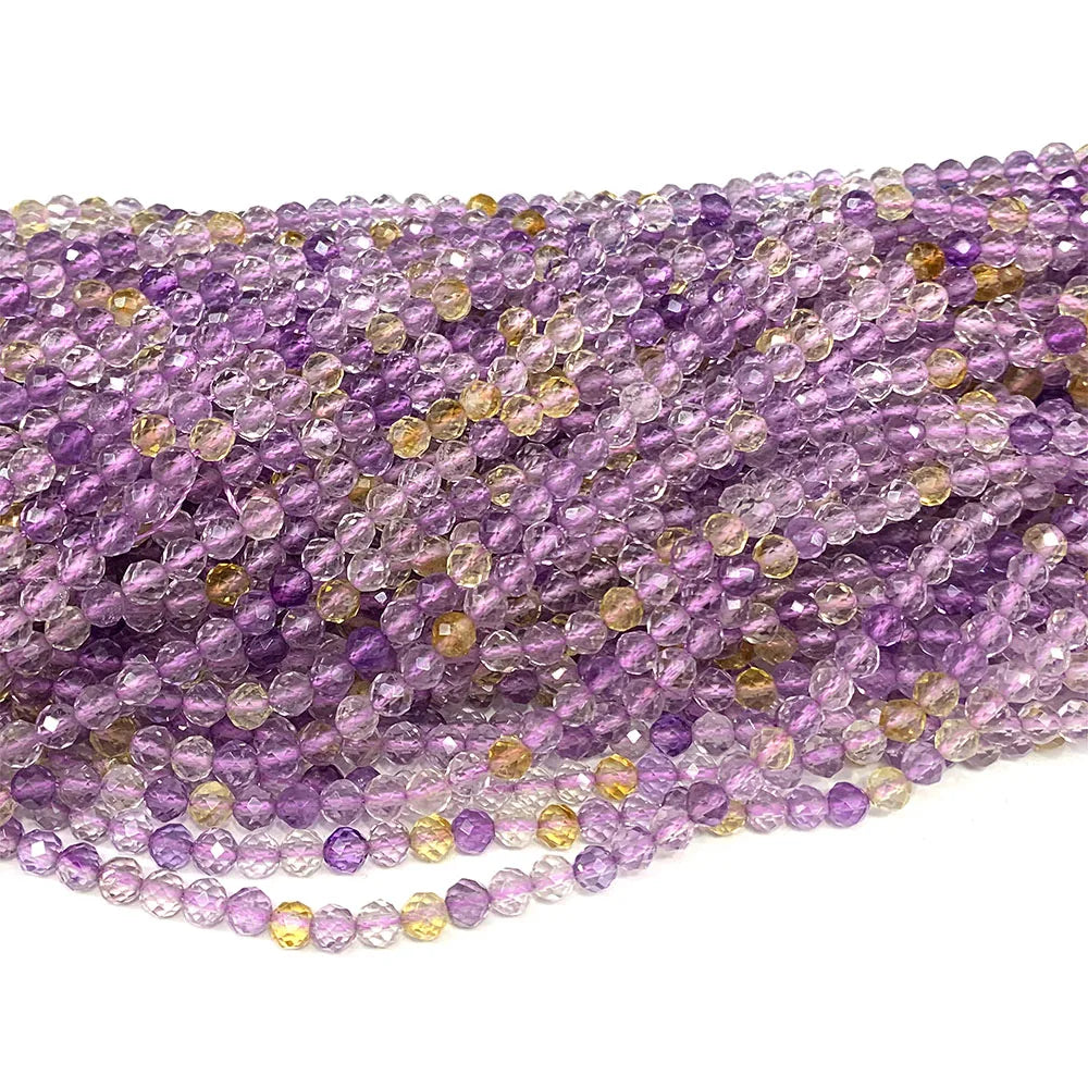 Natural Purple/Yellow Ametrine Round Faceted Small Bead Strand