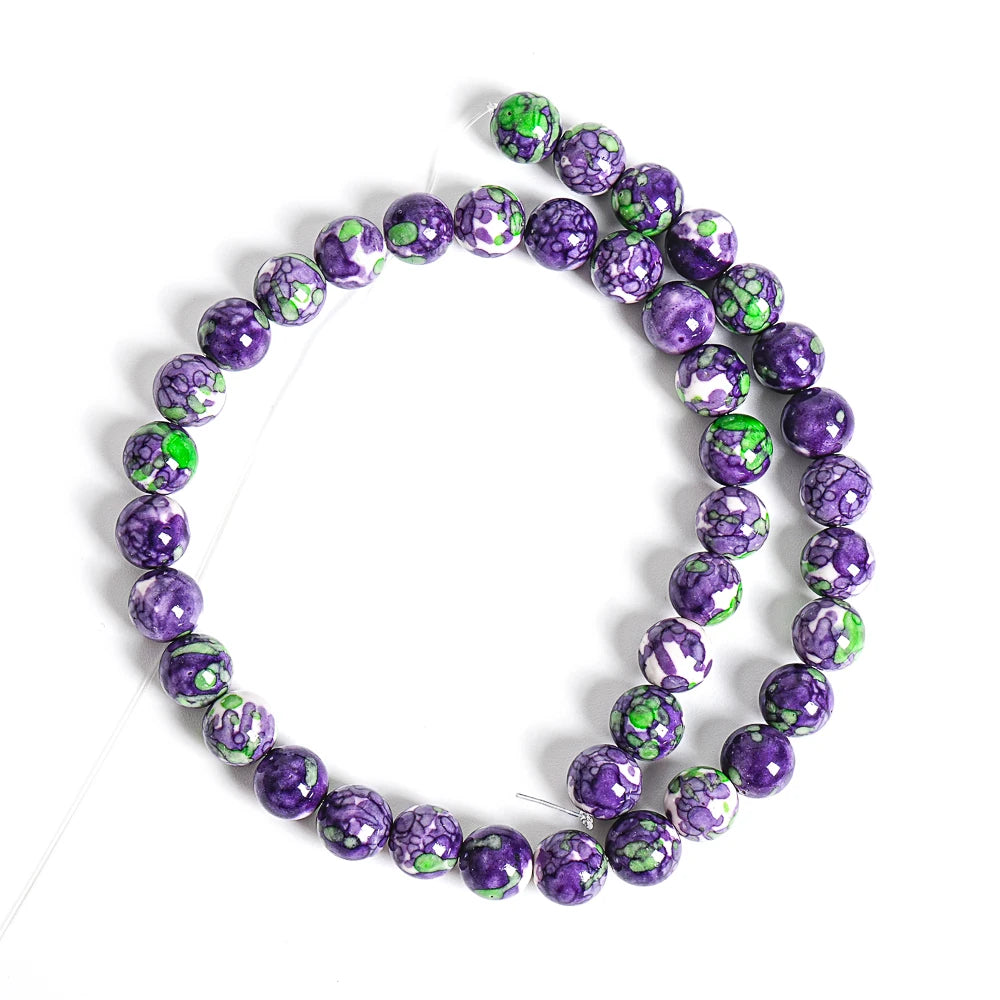 Purple Green Rain Flower Bead Strand