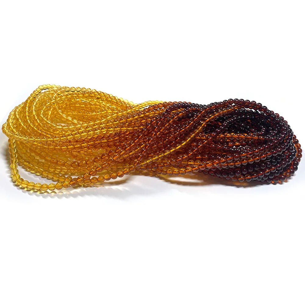 Natural Red/Yellow Amber Gradient Round Bead Strand