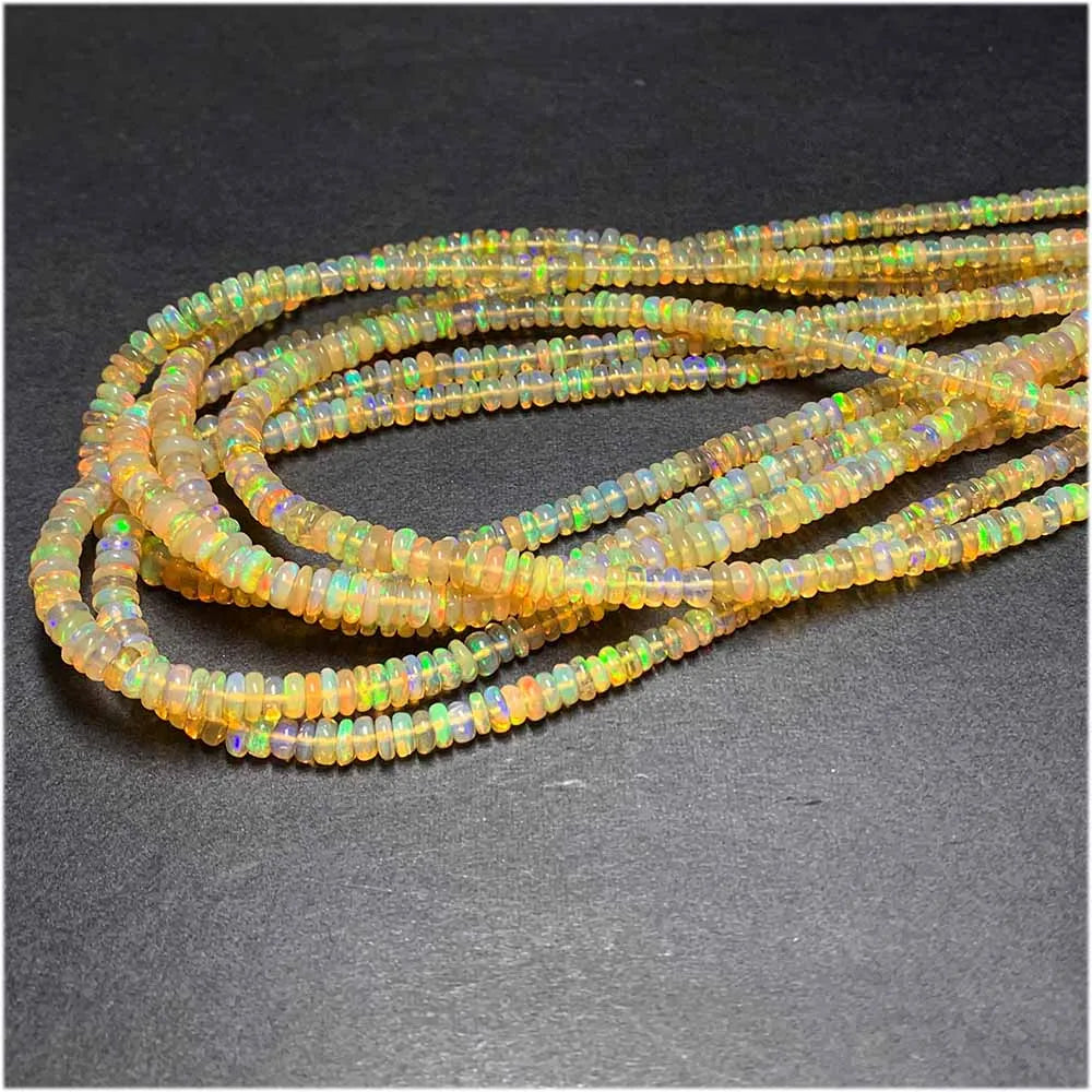 AAA Genuine Natural White/Yellow Fire Opal Rondelle Bead Strand