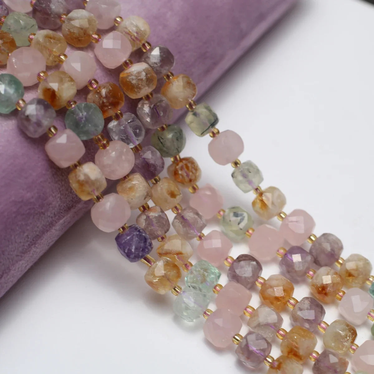 Natural Gemstone Assortment Rainbow Faceted Cube Strand (8x8mm)