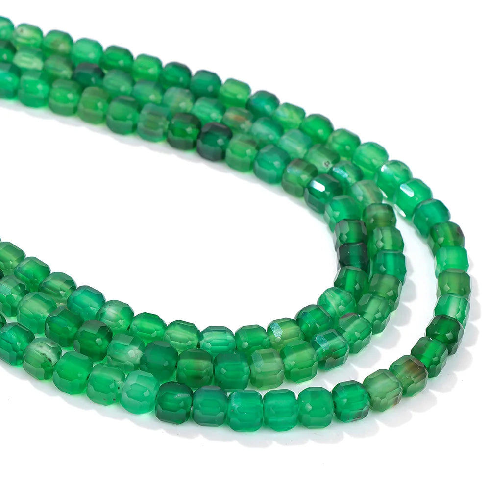 5MM Natural Faceted Green Agate Cube Bead Strand