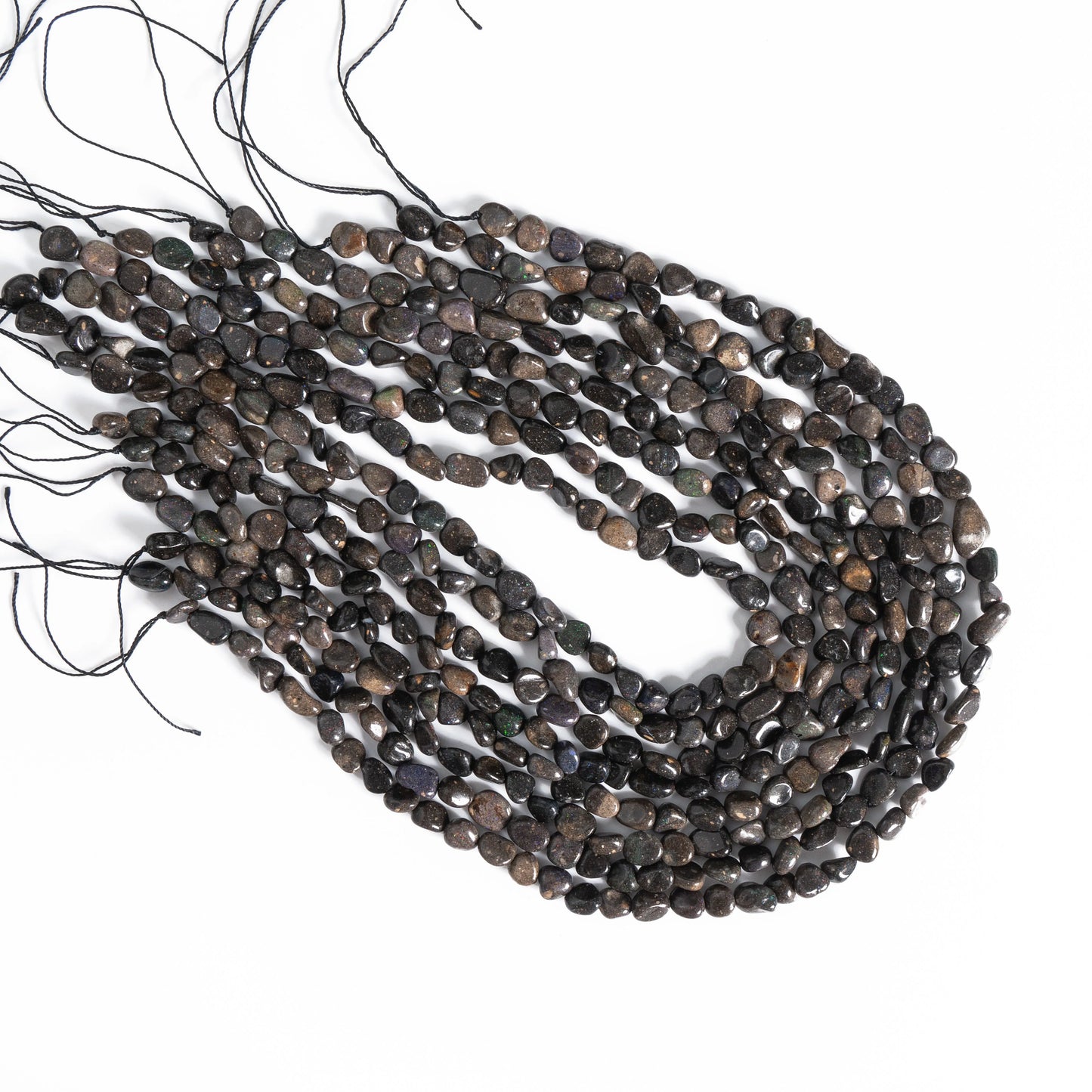 HQ Andamooka Black Matrix Opal Irregular Pebble Bead Strand