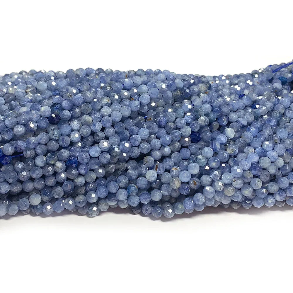 Natural Kyanite Faceted Round Small Bead Strand