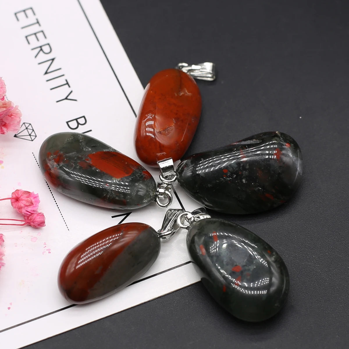 5 Pieces Natural Polished Teardrop Stone Pendant