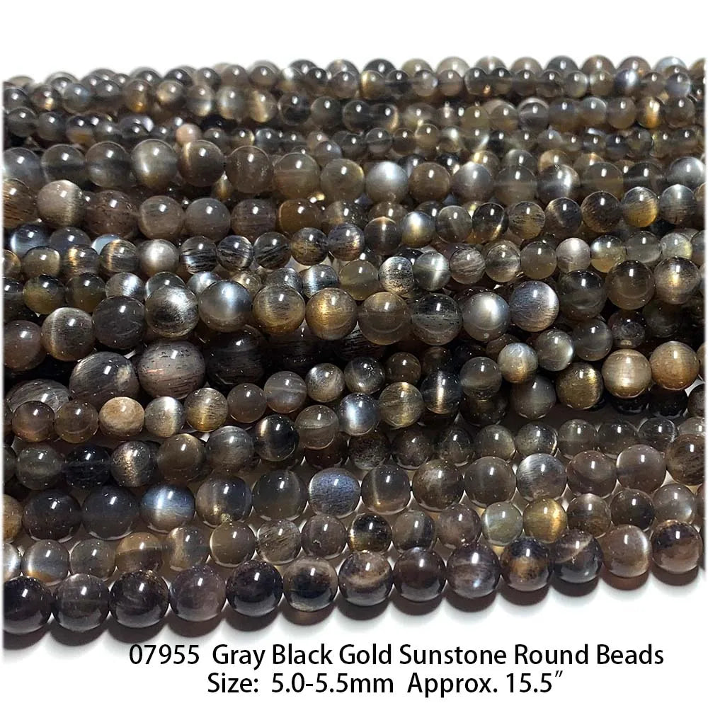 Natural Black/Gold Sunstone Round Bead Strand