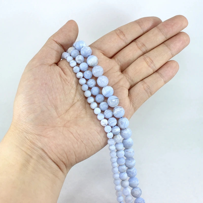 HQ Natural Stone Blue Lace Agate Bead Strand
