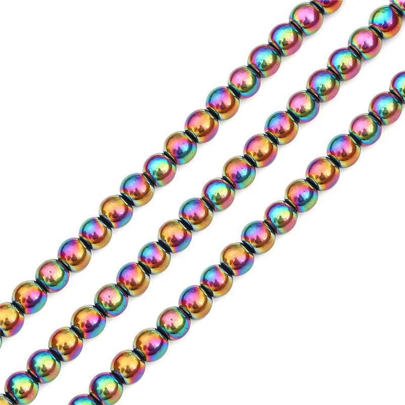 Multicolor Aura Hematite Magnetic Round Bead Strand