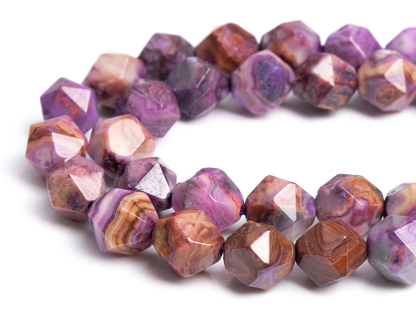 HQ Natural Faceted Purple Crazy Lace Agate Bead Strand