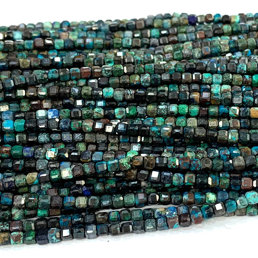 Natural Chrysocolla Small Faceted Cube Bead Strand