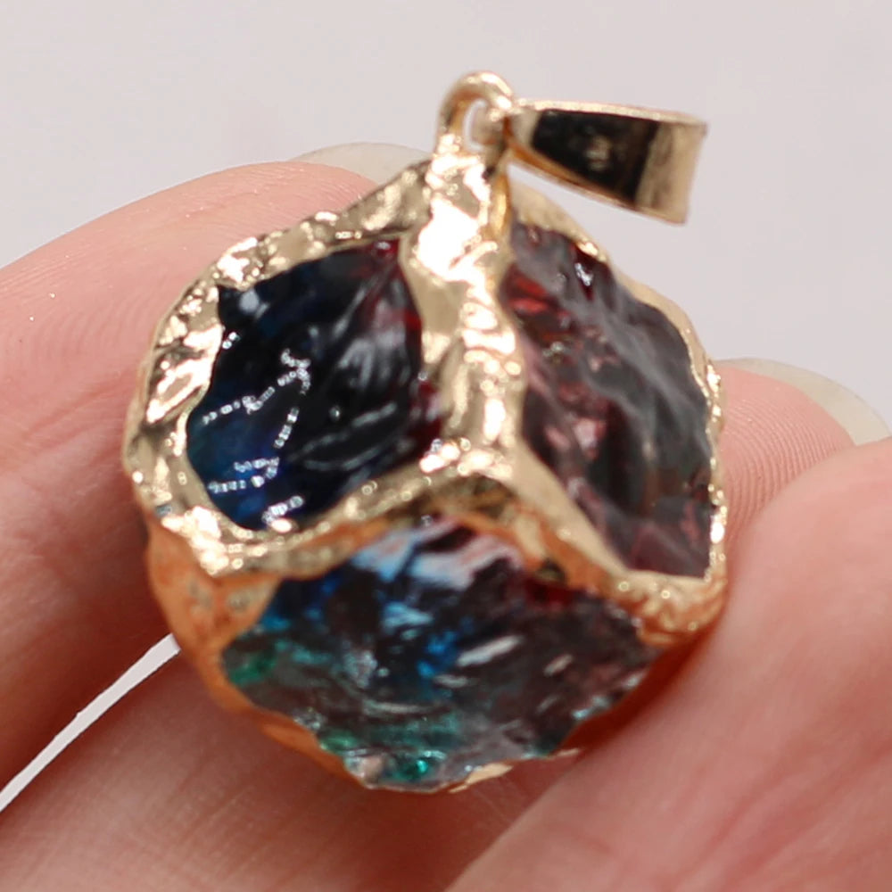 3pcs Rough Natural Gold Stone Cube Pendant