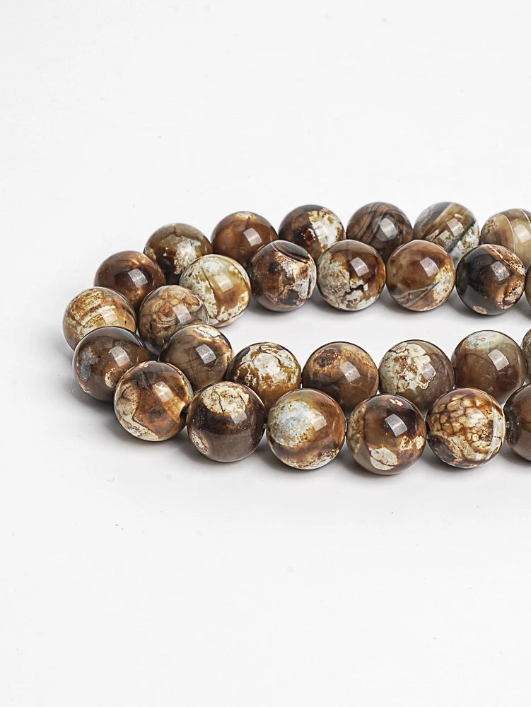 HQ Natural Coffee Brown Crazy Lace Agate Bead Strand (8/10/12/14mm)