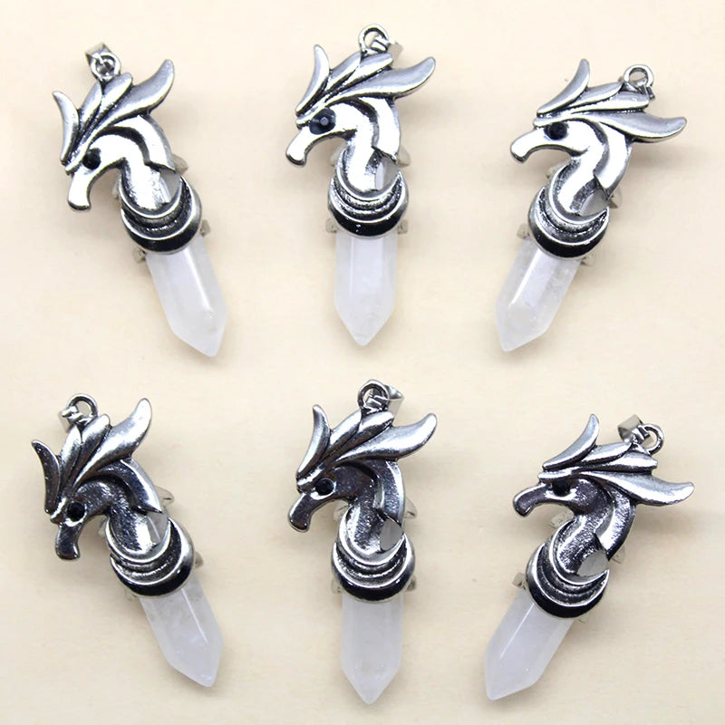 8 Pieces Horse Head Hexagonal Stone Pendant