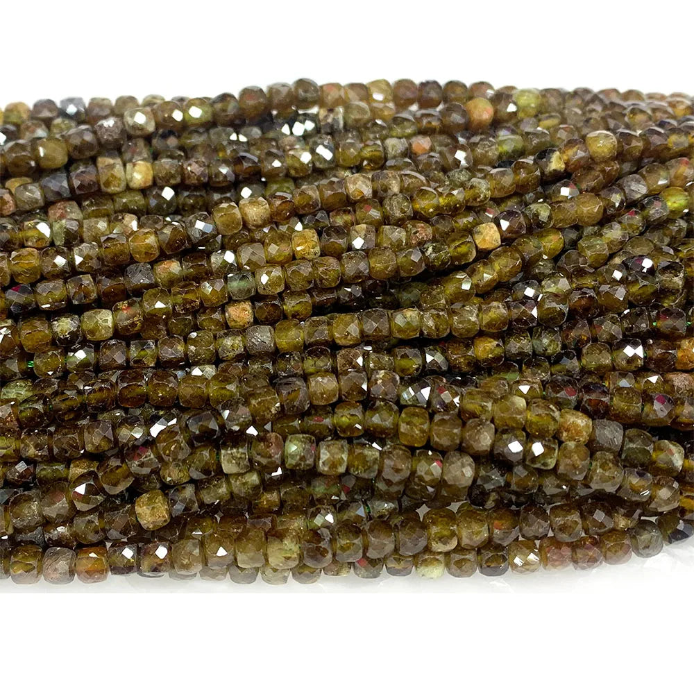 Natural Tsavorite/Green Garnet Cube Faceted Small Bead Strand