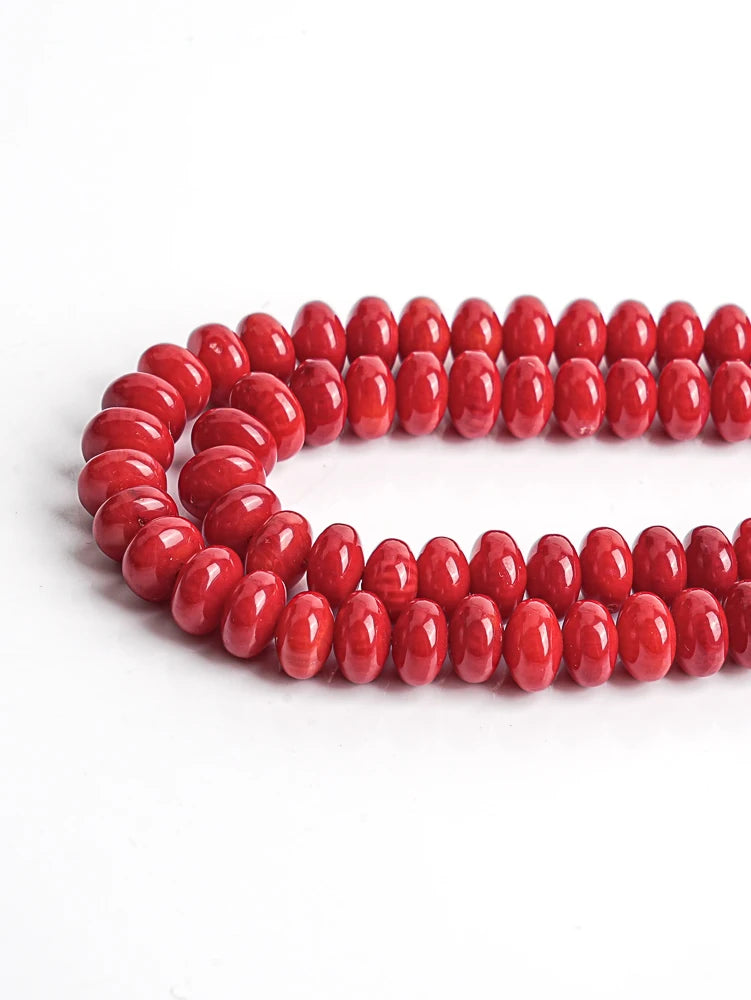 HQ Enhanced Red Coral Rondelle Bead Strand