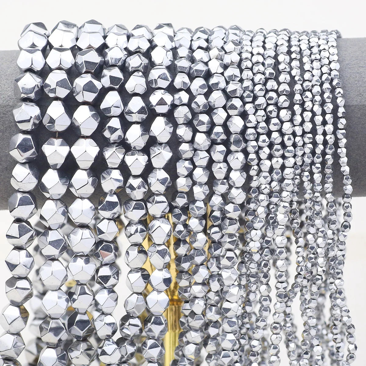 Natural Hematite Faceted Polygonal Bead Strand (3-10mm)