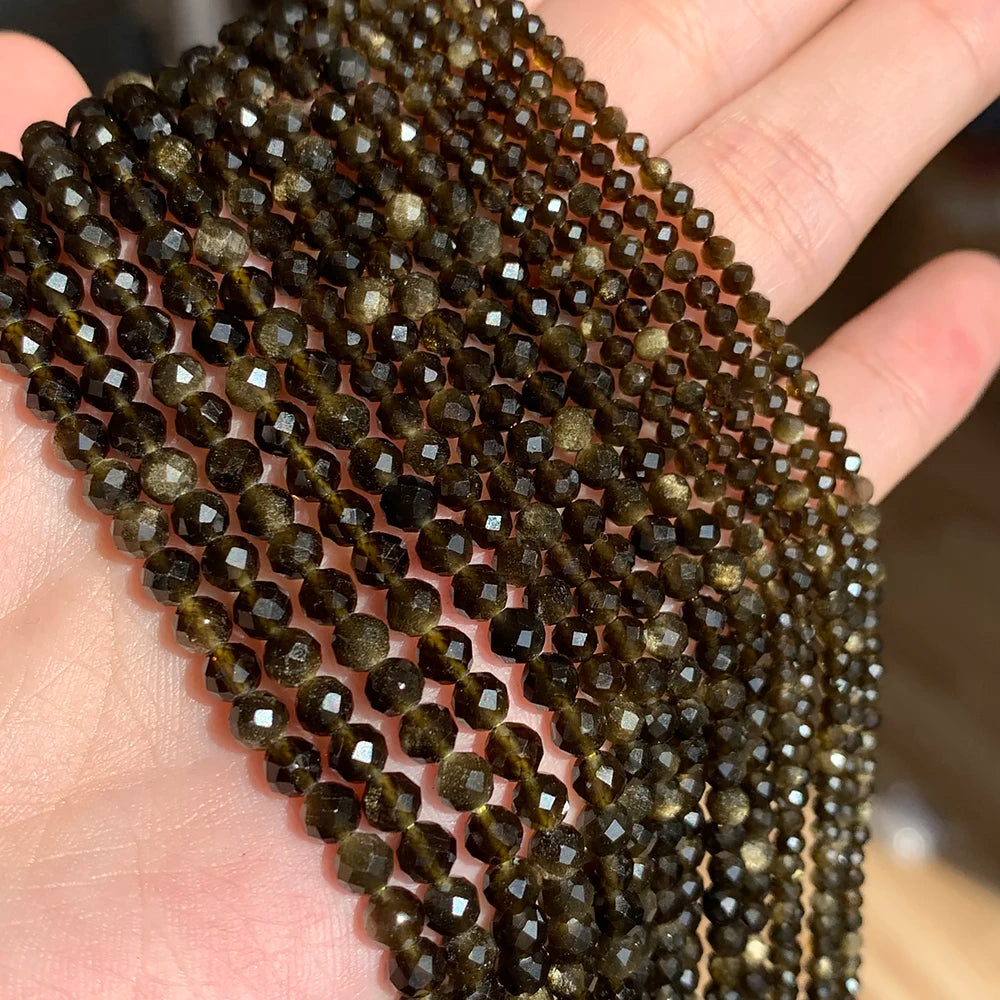 Faceted Gold Sheen Obsidian Bead Strand