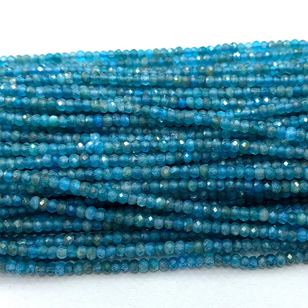 Natural Blue Apatite Faceted Rondelle Bead Strand