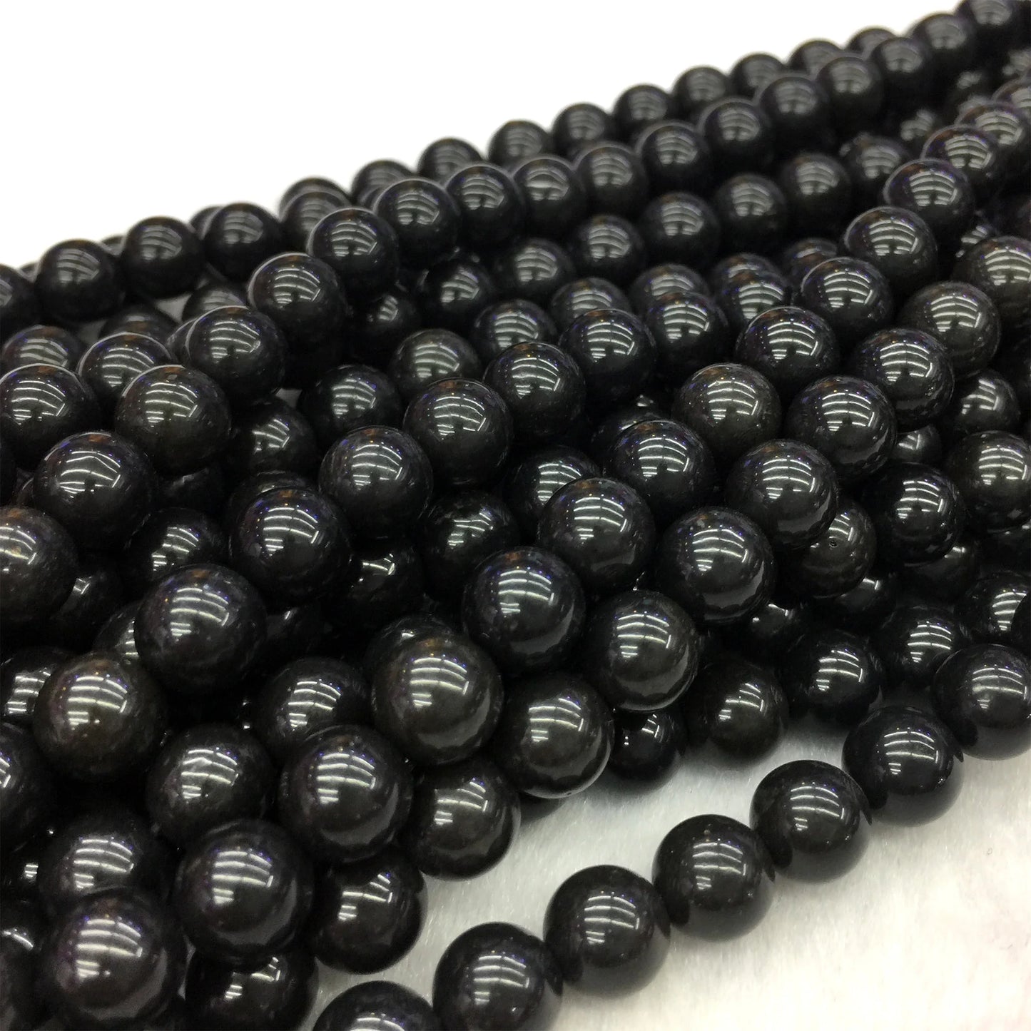 Natural Black Jade Bead Strand