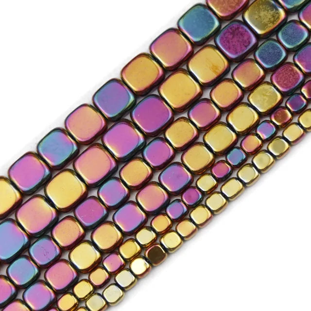 4/6/8mm Flat Square Hematite Spacer Bead Strand