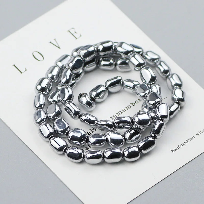 Black Hematite Irregular Barrel Magnetic Bead Strand