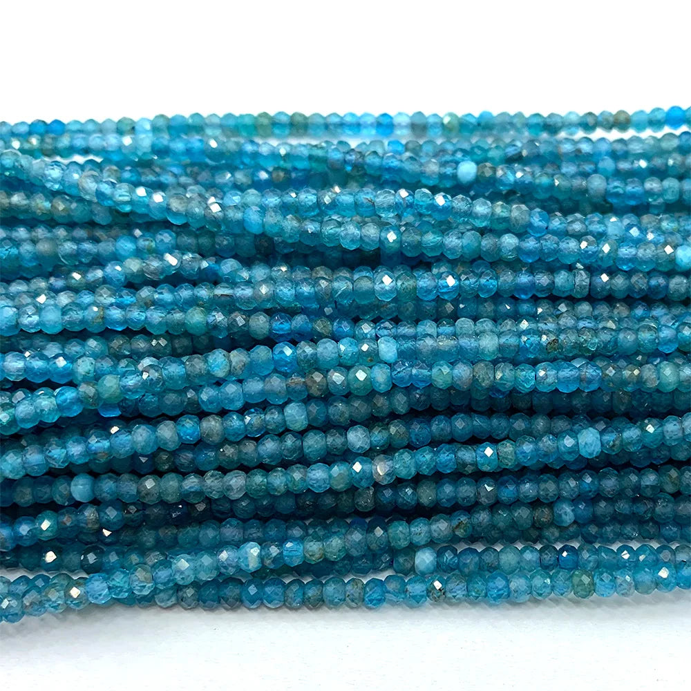 Natural Blue Apatite Faceted Rondelle Bead Strand