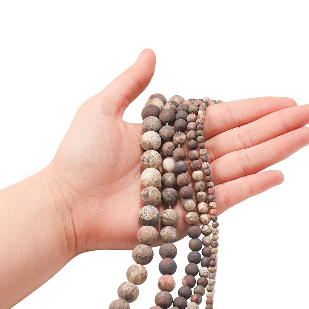 Frosted Brown Flower Agate Bead Strand (4/6/8/10mm)