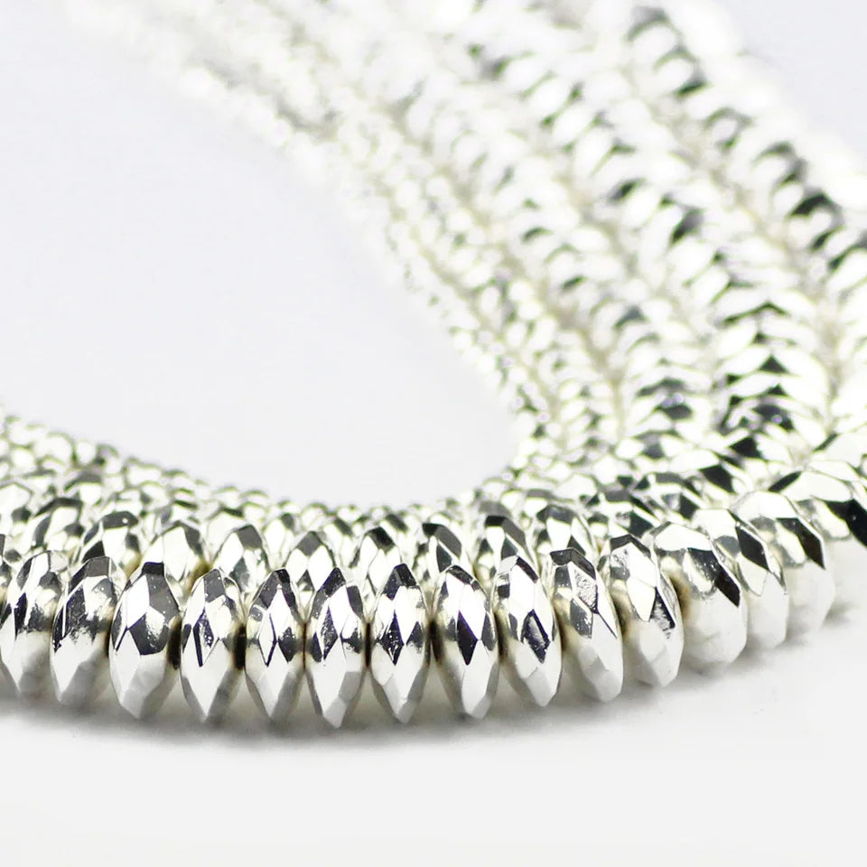 Flat Faceted Round Silver Hematite Spacer Bead Strand