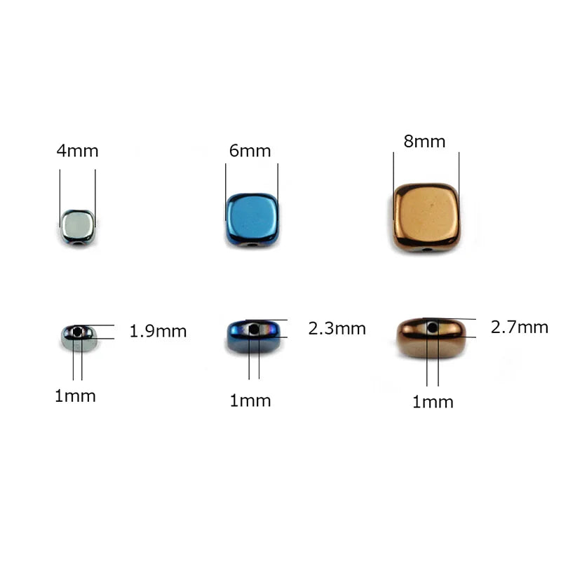 4/6/8mm Flat Square Hematite Spacer Bead Strand
