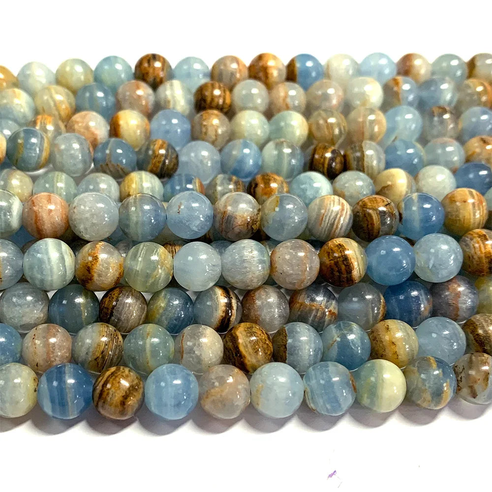 Natural Blue Calcite Round Bead Strand