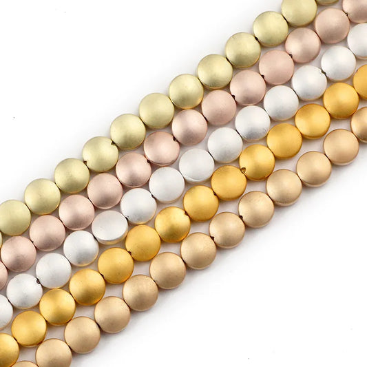Flat Hematite Matte Gold Plated Coin Bead Strand