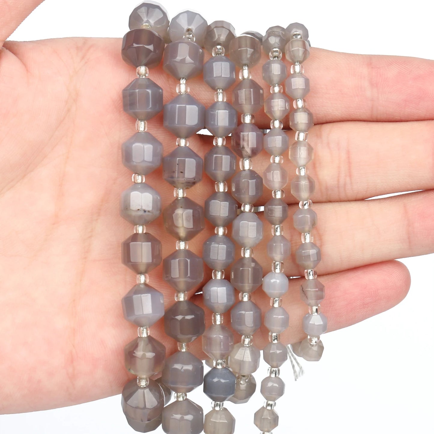 HQ Natural Gray Agate Olive Bead Strand