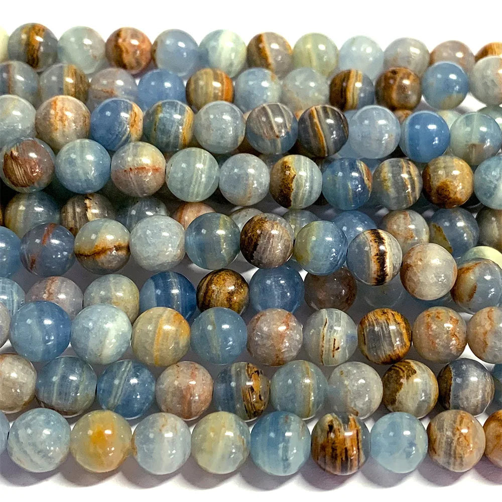 Natural Blue Calcite Round Bead Strand