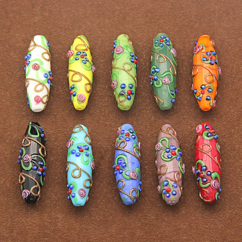 Ethnic Murano Handmade Lampwork Glass Beads (2pcs 13mm*42mm)
