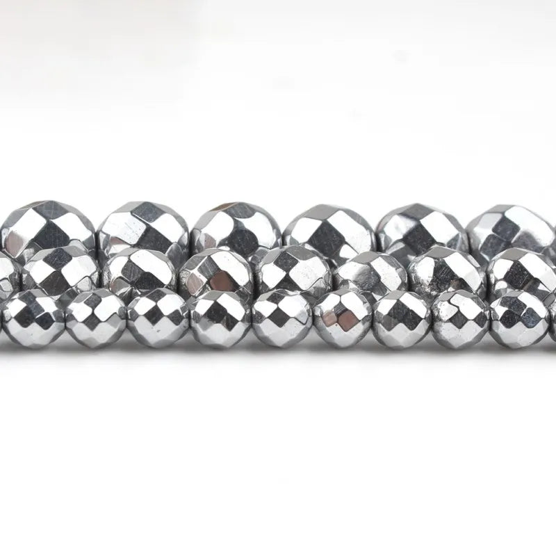 AAA Natural Faceted Silver Plated Hematite Bead Strand