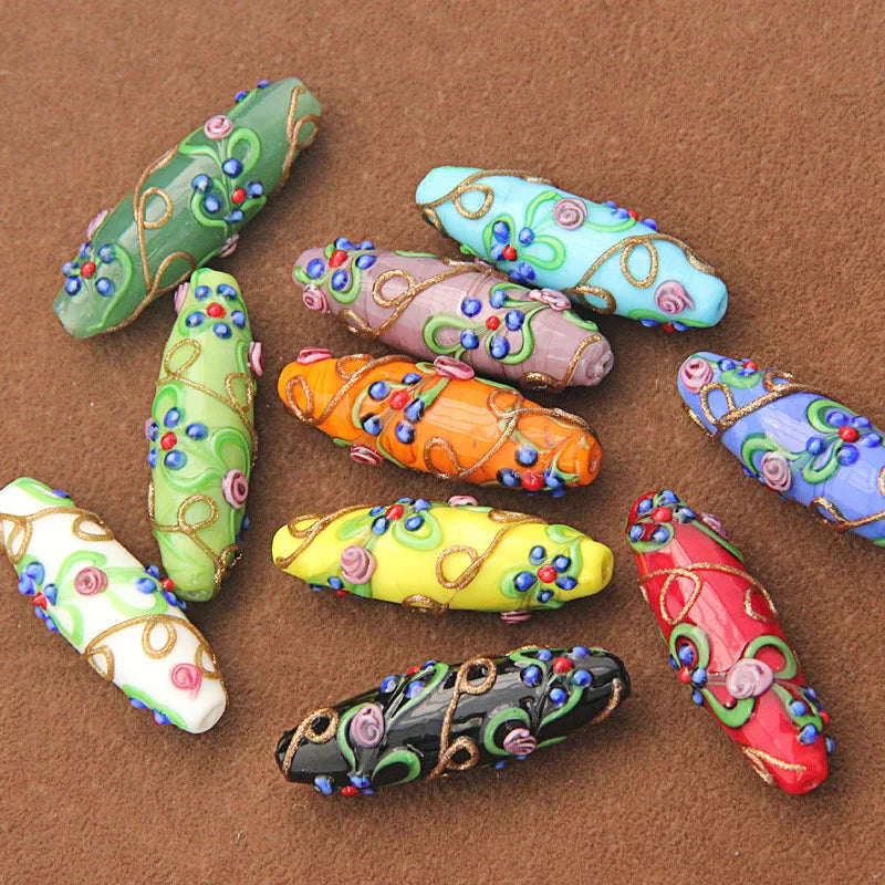 Ethnic Murano Handmade Lampwork Glass Beads (2pcs 13mm*42mm)