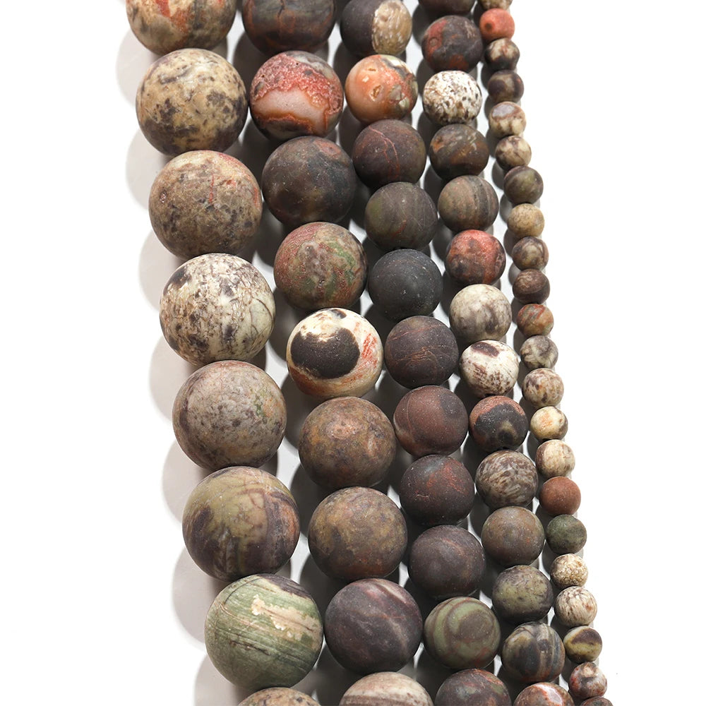 Frosted Brown Flower Agate Bead Strand (4/6/8/10mm)