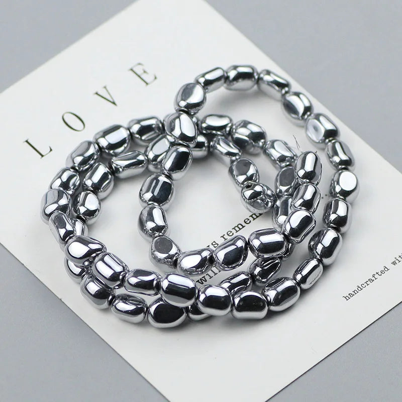 Black Hematite Irregular Barrel Magnetic Bead Strand