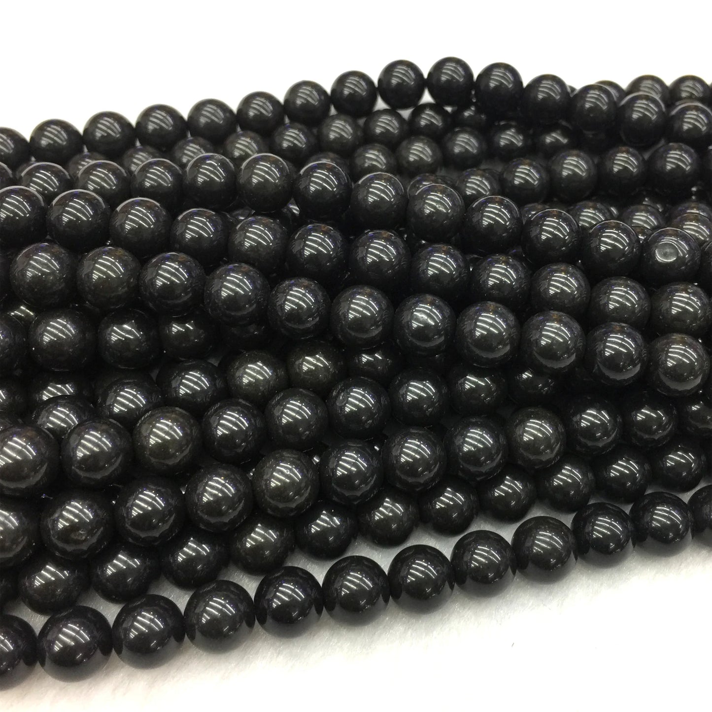 Natural Black Jade Bead Strand
