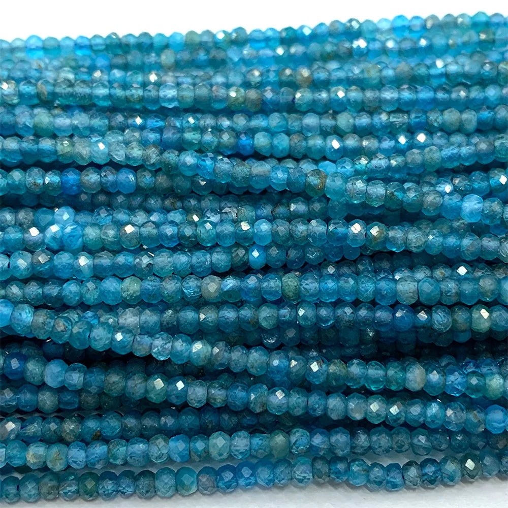 Natural Blue Apatite Faceted Rondelle Bead Strand