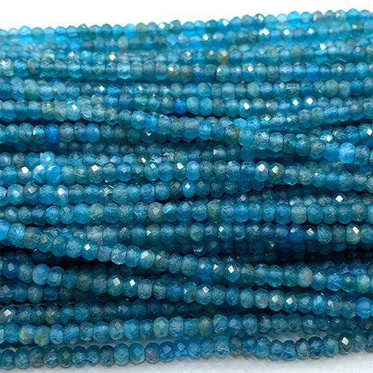 Natural Blue Apatite Faceted Rondelle Bead Strand