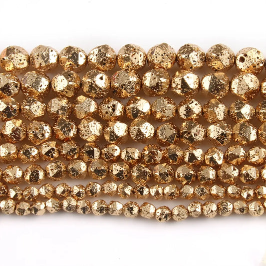 Gold Plated Faceted Volcanic Rock Hematite Bead Strand (6/8/10/12mm)